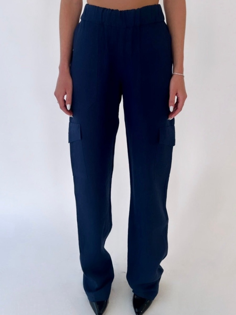 SPRMN - LINEN CARGO PANTS Navy XS